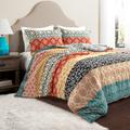 Bohemian Stripe Reversible Cotton Duvet Cover Turquoise/Orange 3Pc Set Full/Queen - Lush Decor 16T006337