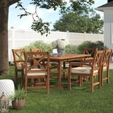 Winston Porter Alfonsi X-Back Patio 7 Piece Dining Set w/ Cushions Wood in Brown/White | 30 H x 55 W x 35 D in | Wayfair