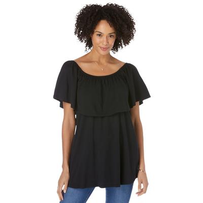 Plus Size Women's Off Shoulder Ruffle Tee by Woman Within in Black (Size 22/24) Shirt