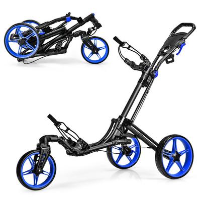 Costway Folding Golf Push Cart with Scoreboard Adjustable Handle Swivel Wheel-Blue