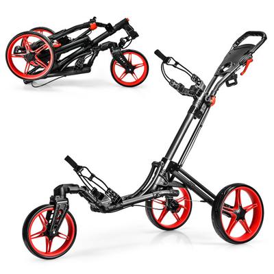 Costway Folding Golf Push Cart with Scoreboard Adjustable Handle Swivel Wheel-Red