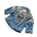 Children's Coat Girl's Denim Jacket Embroidered Chinese Style Blue 4T