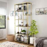 Everly Quinn Walkertown 90.5" H x 39.38" W Steel Etagere Bookcase in Yellow | 90.5 H x 39.38 W x 13.88 D in | Wayfair