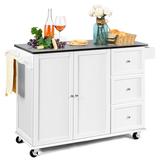 Costway Kitchen Island 2-Door Storage Cabinet with Drawers and Stainless Steel Top-White