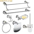 Banheiro-Ensemble de quincaillerie de bain en laiton poli chromé accessoires HOProducts cristal et