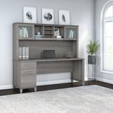 Gracie Oaks Magomed Desk w/ Hutch Wood in Gray | 64.96 H x 71.01 W x 23.5 D in | Wayfair 8262474AEBEC4575AA9F927EA5AC7CF7