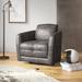 Barrel Chair - Steelside™ Cecil 39" Wide Swivel Barrel Chair Faux Leather/Wood/Fabric in Brown/Gray | 36 H x 39 W x 34 D in | Wayfair