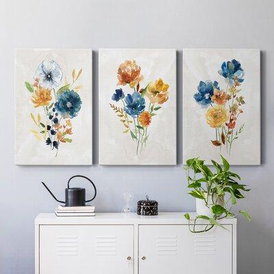 Lark Manor™ Summer Sprig I - 3 Piece Wrapped Canvas Painting Print Canvas in Blue/Green/Indigo | 48 H x 96 W x 1 D in | Wayfair