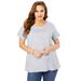 Plus Size Women's Swing Ultimate Tee with Keyhole Back by Roaman's in Medium Heather Grey (Size 2X) Short Sleeve T-Shirt