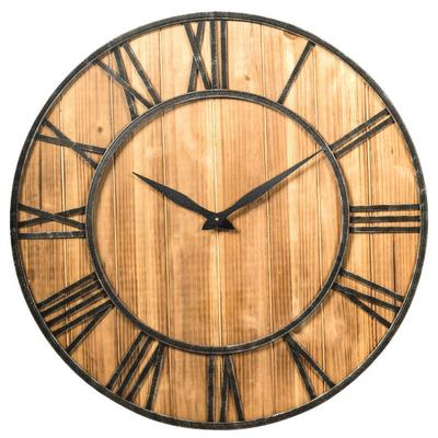 Costway 30 Inch Round Wall Clock Decorative Wooden Silent Clock with Battery