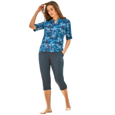 Plus Size Women's Three-Quarter Sleeve Swim Tee by Swim 365 in Blue Medallion (Size 22/24) Rash Guard