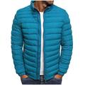 Mens Winter Zip-Front Warm Relaxed Fit Pure Colour Stand Up Collar Jacket