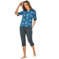 Plus Size Women's Three-Quarter Sleeve Swim Tee by Swim 365 in Blue Medallion (Size 18/20) Rash Guard