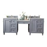 James Martin Vanities Copper Cove Encore 86" Double Vanity Set with Makeup Table, Silver Gray, Arctic Fall Solid Surface Top