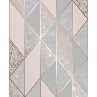 Milan Geo Rose Gold and Grey Wallpaper