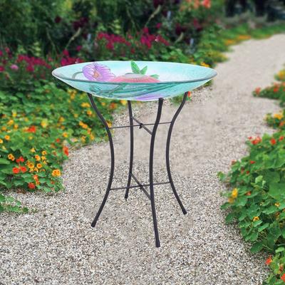 Teamson Home Outdoor 18" Hummingbird Fusion Glass Solar Bird Bath