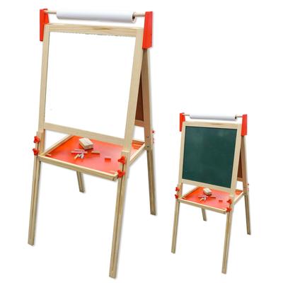 Kids Wood Double-sided Chalkboard and Dry-Erase Board Floor Easel