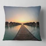 Designart 'Long Wooden Pier into the Ocean' Wooden Sea Bridge Throw Pillow