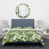 Designart 'Tropical Leaves, Green Bird and White Flowers' Animals Bedding Set - Duvet Cover & Shams