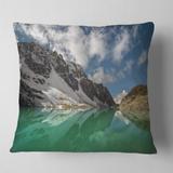 Designart 'Clear Mountain Lake under Bright Sky' Landscape Printed Throw Pillow