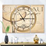 Designart 'French Chateau White Wine II' Glam 3 Panels Oversized Wall CLock - 36 in. wide x 28 in. high - 3 panels