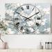Designart 'Blue on Grey Blossoms' Cottage 3 Panels Oversized Wall CLock - 36 in. wide x 28 in. high - 3 panels