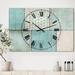 Designart 'Teal Print Collage' Large Mid-Century Wall Clock - 3 Panels - 36 in. wide x 28 in. high - 3 Panels