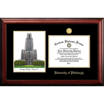 University of Pittsburgh 11w x 8.5h Gold Embossed Diploma Frame with Campus Images Lithograph