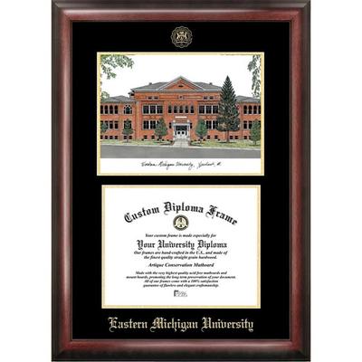 Eastern Michigan University 10w x 8h Gold Embossed Diploma Frame with Campus Images Lithograph