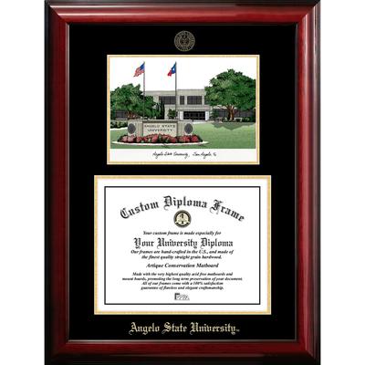 Angelo State University 14w x 11h Gold Embossed Diploma Frame with Campus Images Lithograph