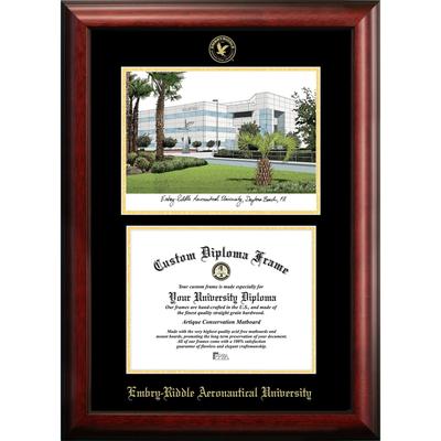 Embry-Riddle University 11w x 8.5h Gold Embossed Diploma Frame with Campus Images Lithograph