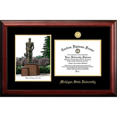 Michigan State University, Spartan, 11w x 8.5h Gold Embossed Diploma Frame with Campus Images Lithograph