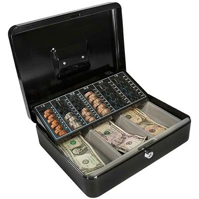 Barska 12-inch Cash Box with 6 Compartment Coin Tray with Key Lock