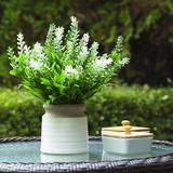 Enova Home Artificial Lavender Floral Fake Flowers Arrangement in Pot for Home Office Garden Decoration