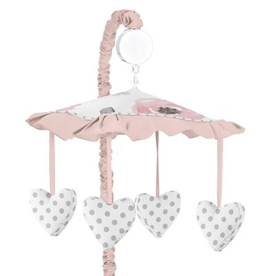 Sweet Jojo Designs Blush Pink, Grey and White Watercolor Floral Collection Musical Crib Mobile