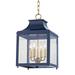 Mitzi by Hudson Valley Leigh 4-light Aged Brass Small Pendant with Navy Accents, Clear Glass