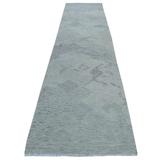 Shahbanu Rugs Gray Shades Flat Weave Kilim Pure Wool Hand Woven Runner Oriental Rug (3'1" x 14'0") - 3'1" x 14'0"