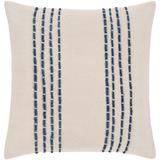 Surya Malik Cream & Navy Hand Embroidered Feather Down Throw Pillow (22" x 22")