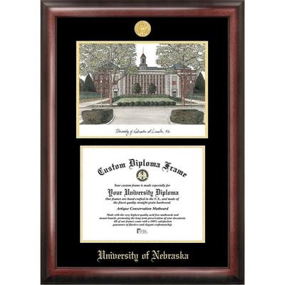 University of Nebraska 11w x 8.5h Gold Embossed Diploma Frame with Campus Images Lithograph