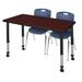 Kee 48" x 24" Height Adjustable Mobile Classroom Table - Mahogany & 2 Andy 18-in Stack Chairs- Black