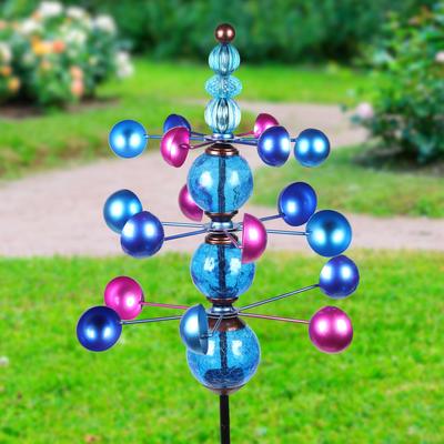 Exhart Three Tier Wind Spinner Garden Stake with Glass Crackle Balls, 14 by 48 Inches