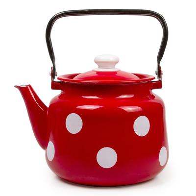 STP-Goods 2.7-Quart Red White Polka Dot Enamel on Steel Tea Kettle