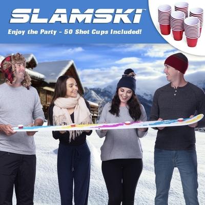 GoPong Slamski | Retro 4 Person Drinking Ski with 50 Plastic Shot Glasses