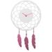 Unek Goods NeXtime Dreamcatcher Wall Clock, Round, White Wooden Face with Pink Hands and Metal Feathers, Battery Operated