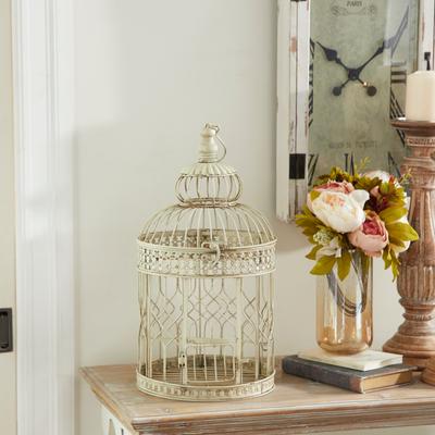 Cream Metal Hinged Top Birdcage with Latch Lock Closure and Hanging Hook (Set of 2)