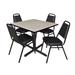 Cain 42-inch Square Breakroom Table with 4 Restaurant Stack Chairs