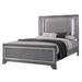 Wooden California King Bed with Padded Fabric Headboard and LED Trim, Gray