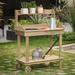 Natural Wood Mobile Potting Bench with Storage