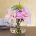 Enova Home Mixed Silk Rose and Dahlia Flower Arrangement in Clear Glass Vase With Faux Water
