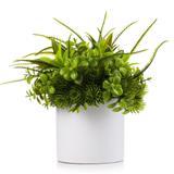 Enova Home Artificial Mixed Eucalyptus Grasses Fake Plants Arrangement in White Ceramic Vase for Home Office Decoration